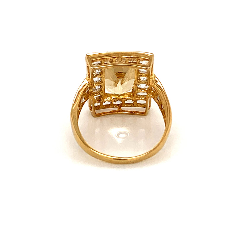 Yellow Beryl and White Sapphire 18k Gold Ring