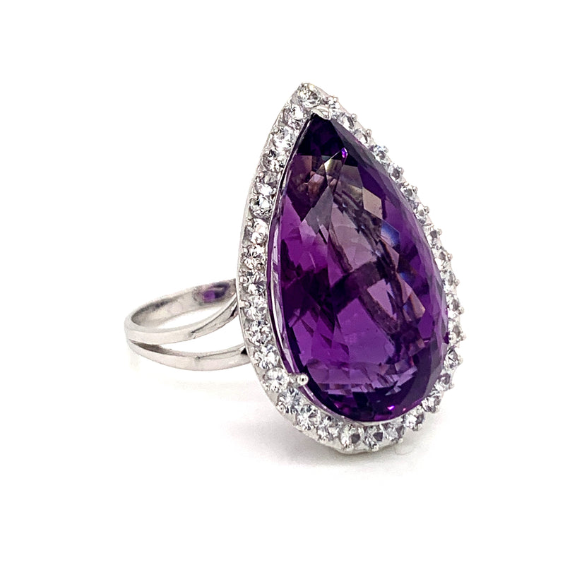 Amethyst and White Sapphire 18k White Gold Ring