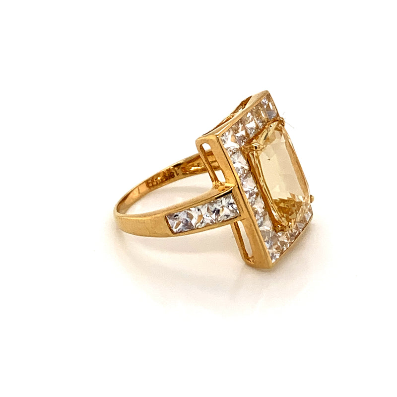 Yellow Beryl and White Sapphire 18k Gold Ring