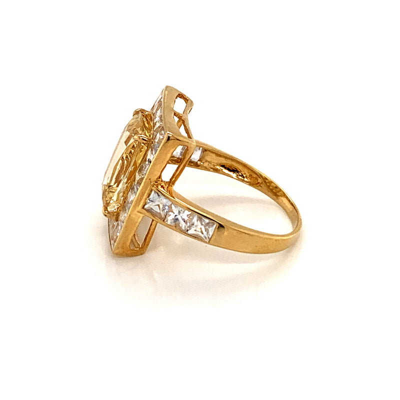 Yellow Beryl and White Sapphire 18k Gold Ring