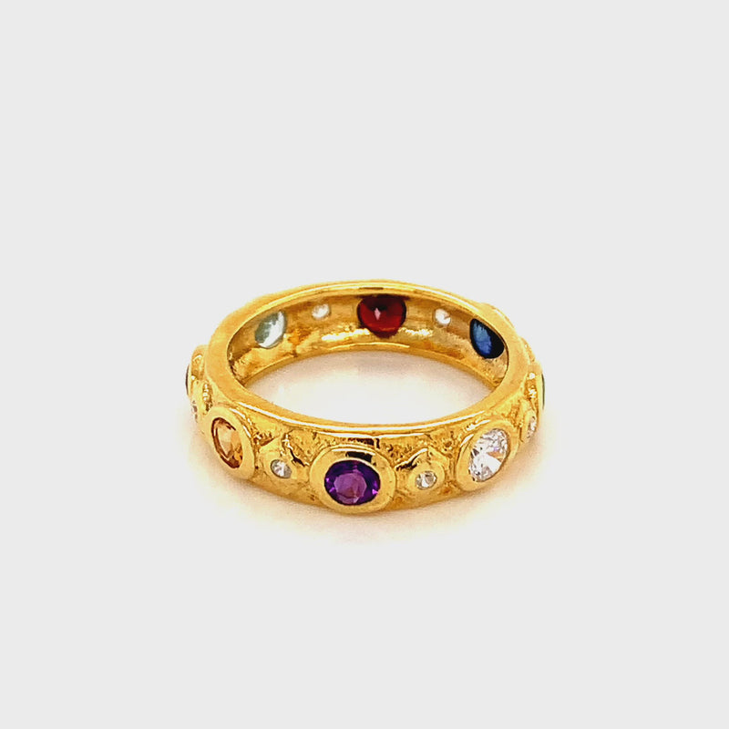 Natural Navaratna (9 Stones)  Gold Plated Ring with Certificate for Men & Women