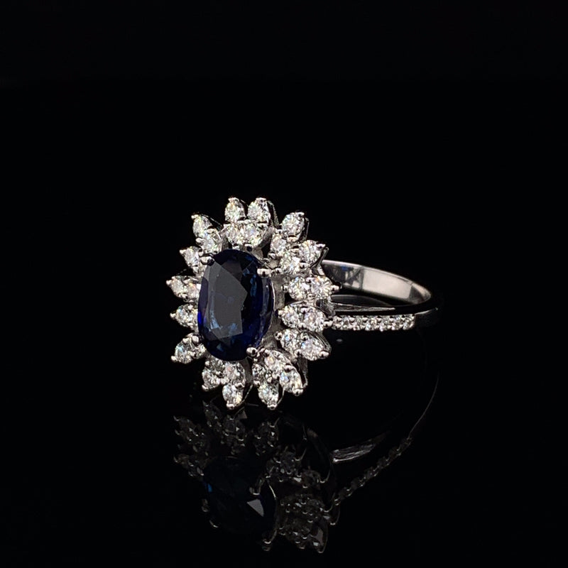 Blue Sapphire Setting With Diamonds 18k White Gold Ring