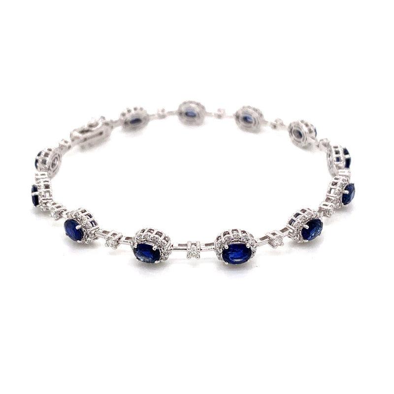 Blue Sapphire Setting With Diamonds 18k White Gold Bracelet