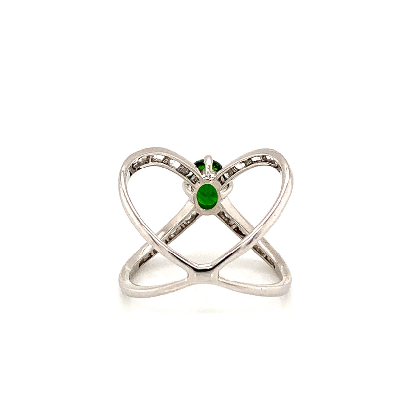 Green Garnet And White Zircon 925 Silver Ring