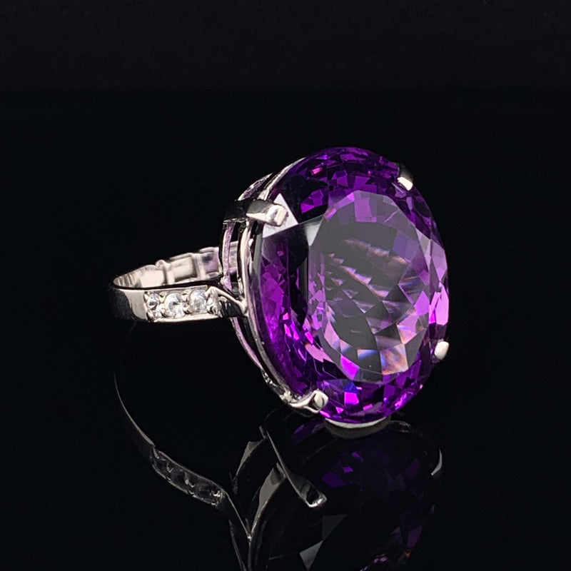Amethyst and White Sapphire 18k White Gold Ring