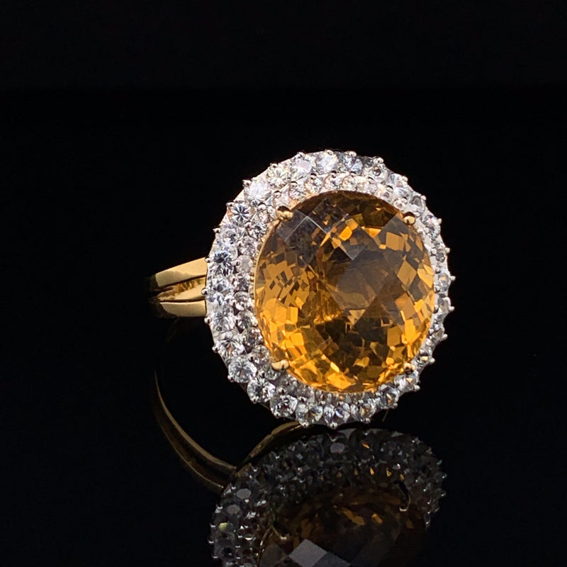 Citrine Setting With White Sapphire 18k Gold Ring2b