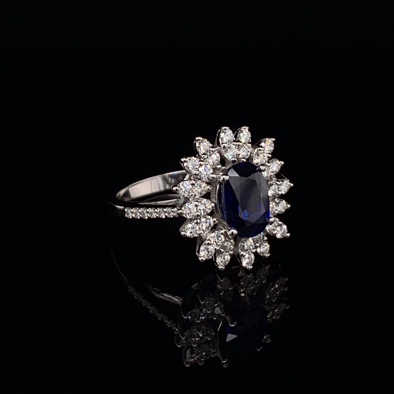 Blue Sapphire Setting With Diamonds 18k White Gold Ring