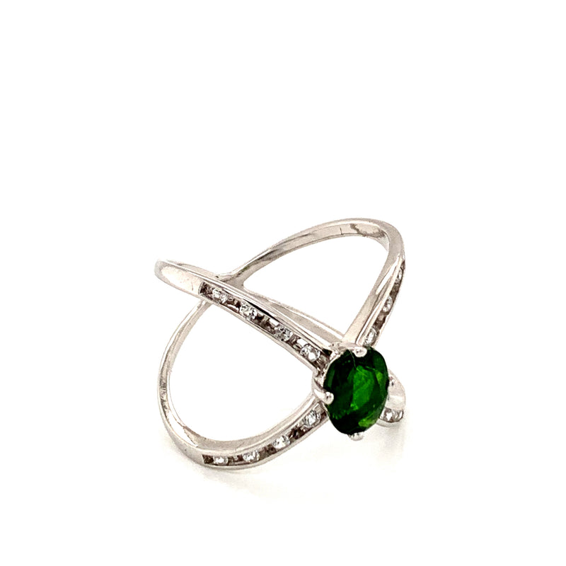 Green Garnet And White Zircon 925 Silver Ring