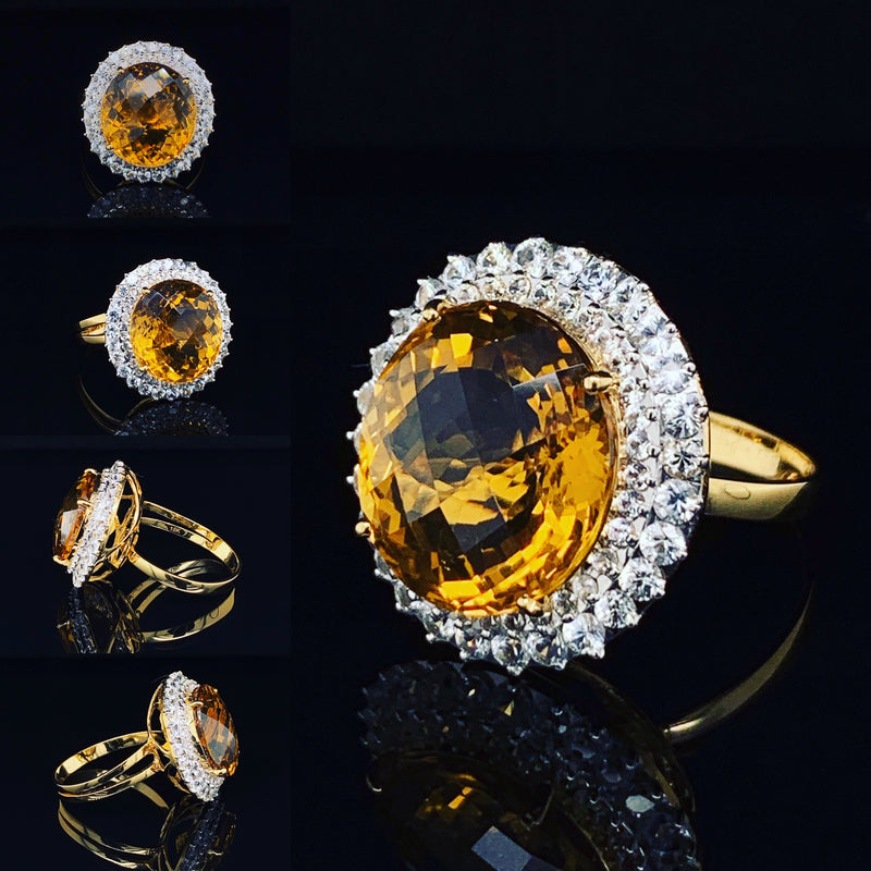 Citrine Setting With White Sapphire 18k Gold Ring