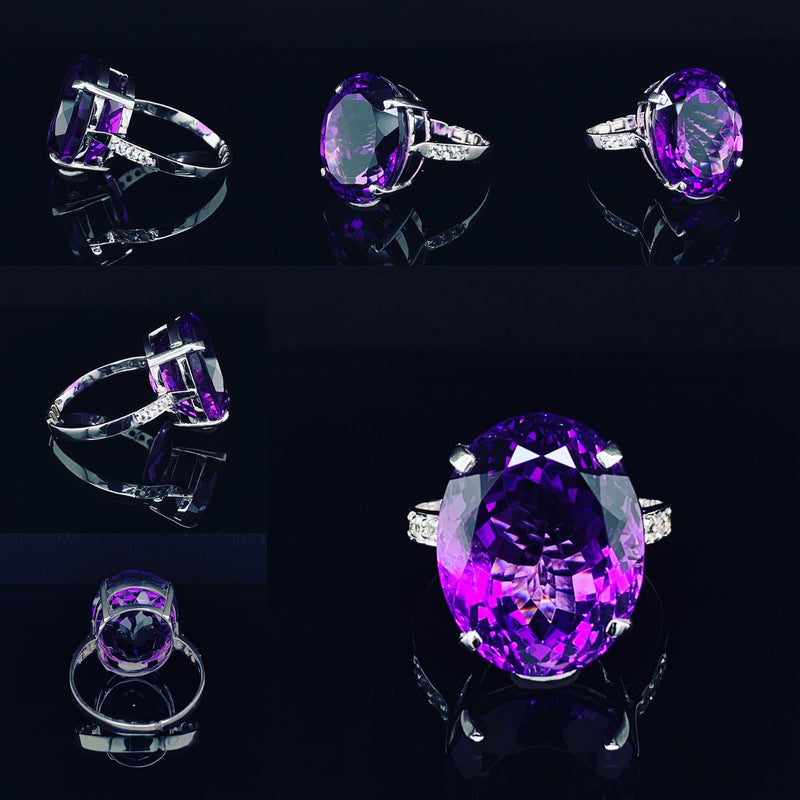 Amethyst and White Sapphire 18k White Gold Ring