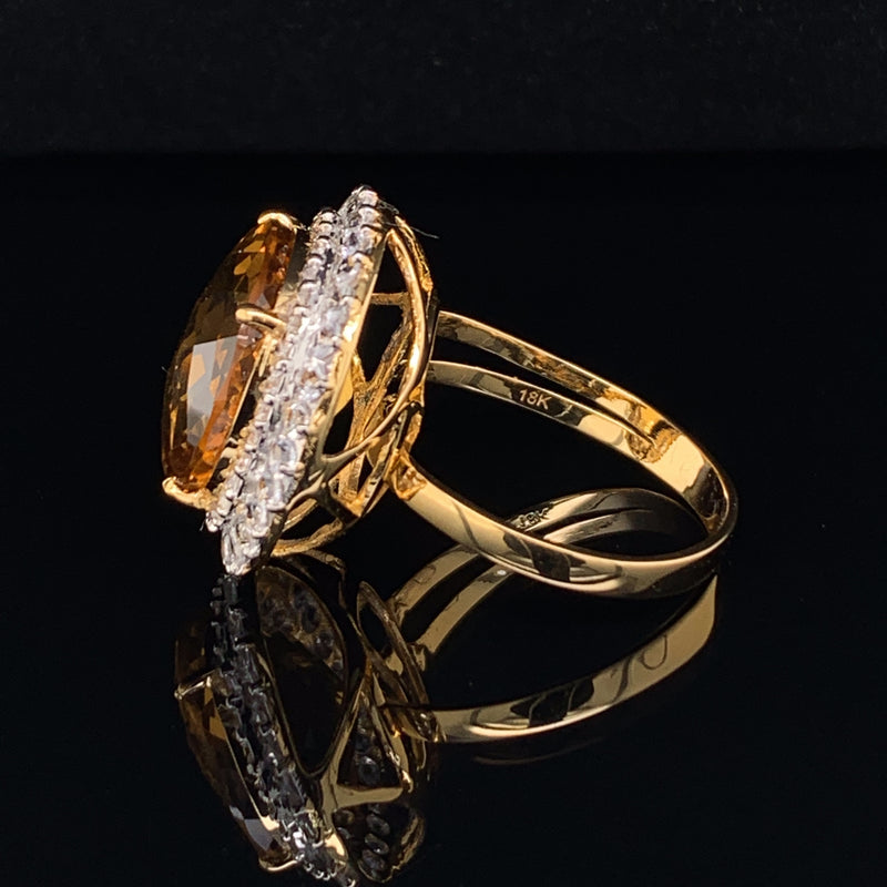 Citrine Setting With White Sapphire 18k Gold Ring3b