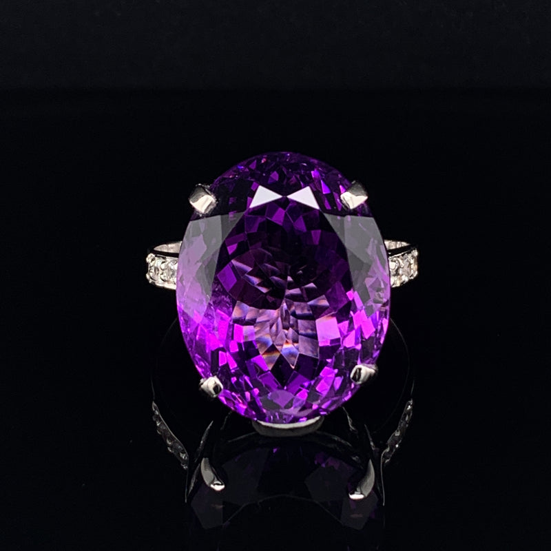 Amethyst and White Sapphire 18k White Gold Ring