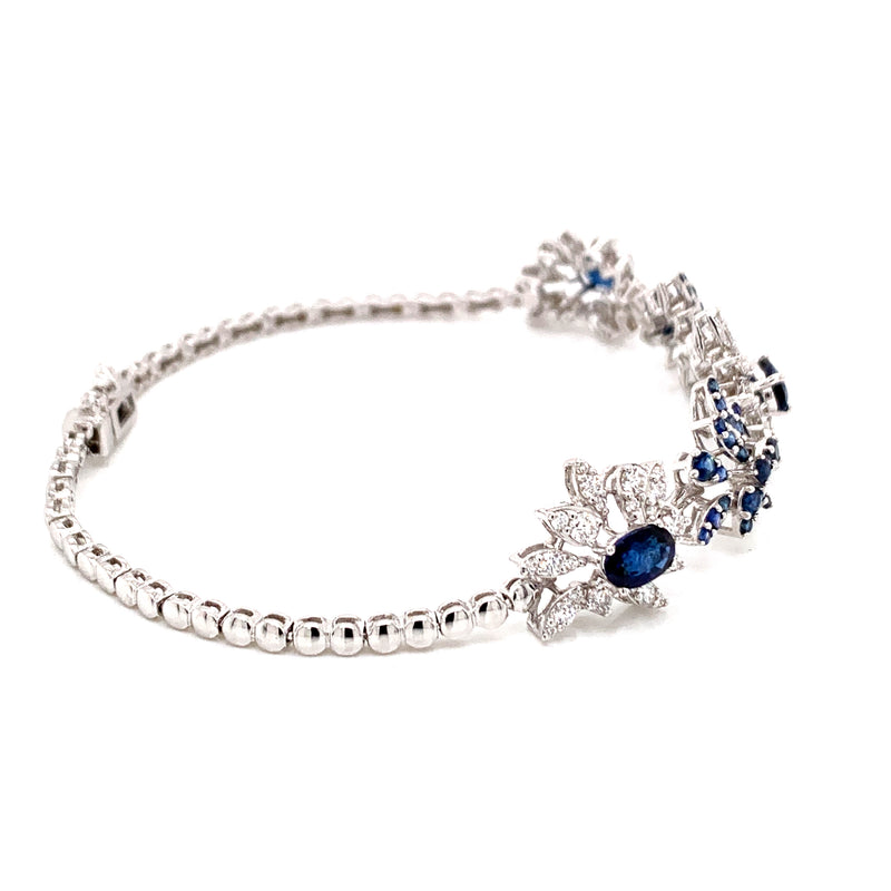 Blue Sapphire Setting With Diamonds 18K white Gold  Bracelet