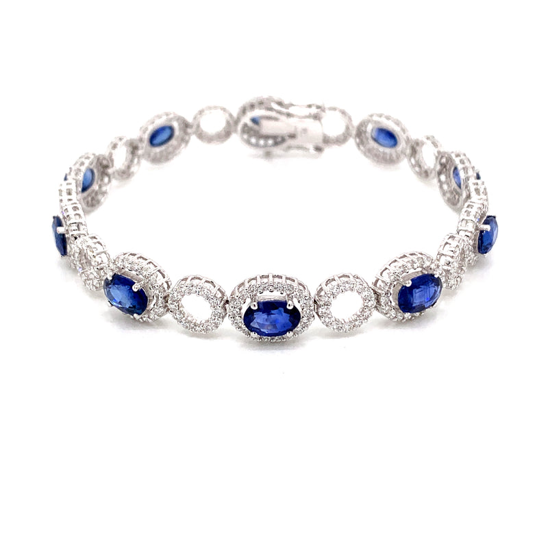 Blue Sapphire Set In With Diamonds 18k White Gold Bracelet