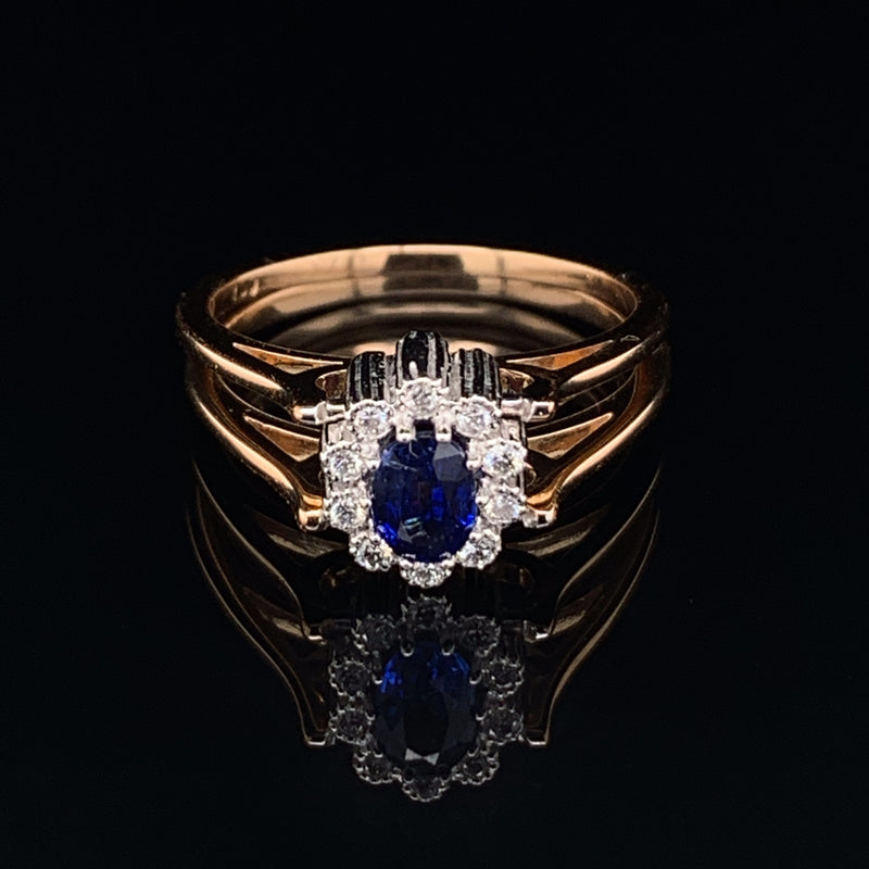 Ruby & Blue Sapphire Setting With Diamonds 18K Yellow & White Gold Ring