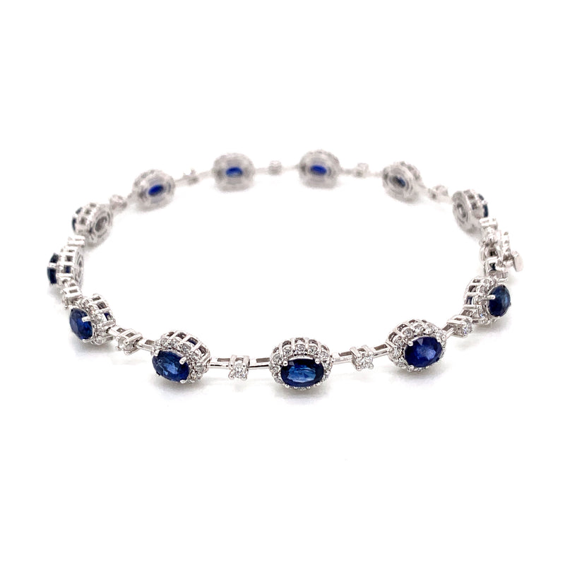 Blue Sapphire Setting With Diamonds 18k White Gold Bracelet