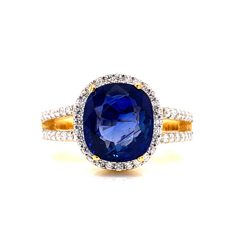 Blue Sapphire Setting With Diamonds 18k Yellow Gold