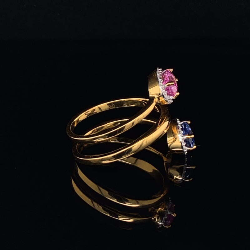 Blue & Pink Sapphire Setting With Diamonds 18k Yellow Gold