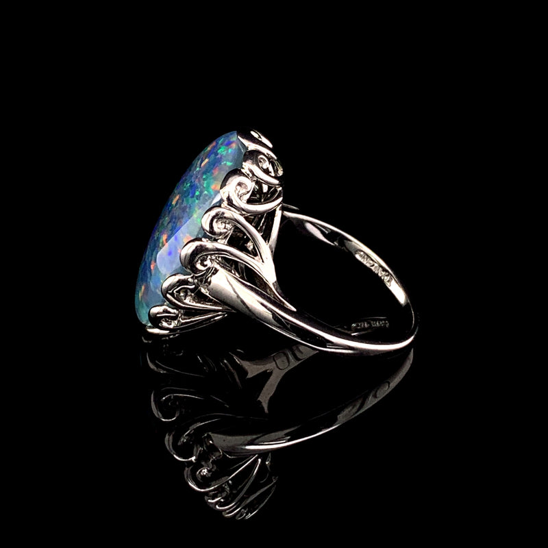 Black Opal 925 Silver Ladies Ring