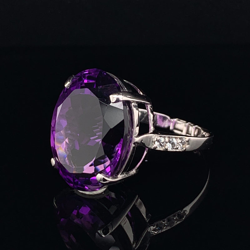 Amethyst and White Sapphire 18k White Gold Ring