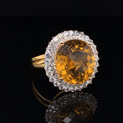 Citrine Setting With White Sapphire 18k Gold Ring