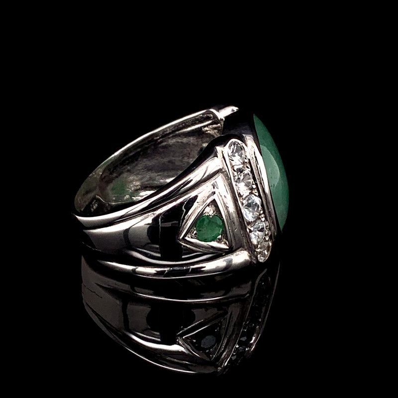 Jade & White Sapphire 925 Silver Ring