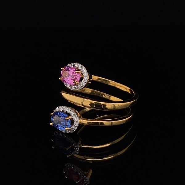 Blue & Pink Sapphire Setting With Diamonds 18k Yellow Gold