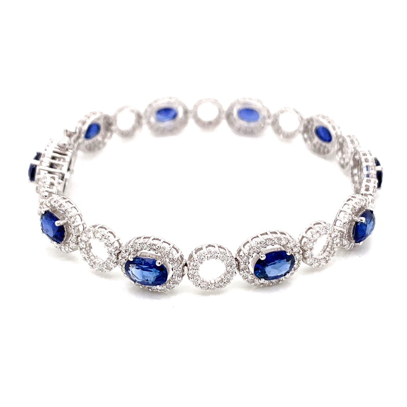 Blue Sapphire Set In With Diamonds 18k White Gold Bracelet