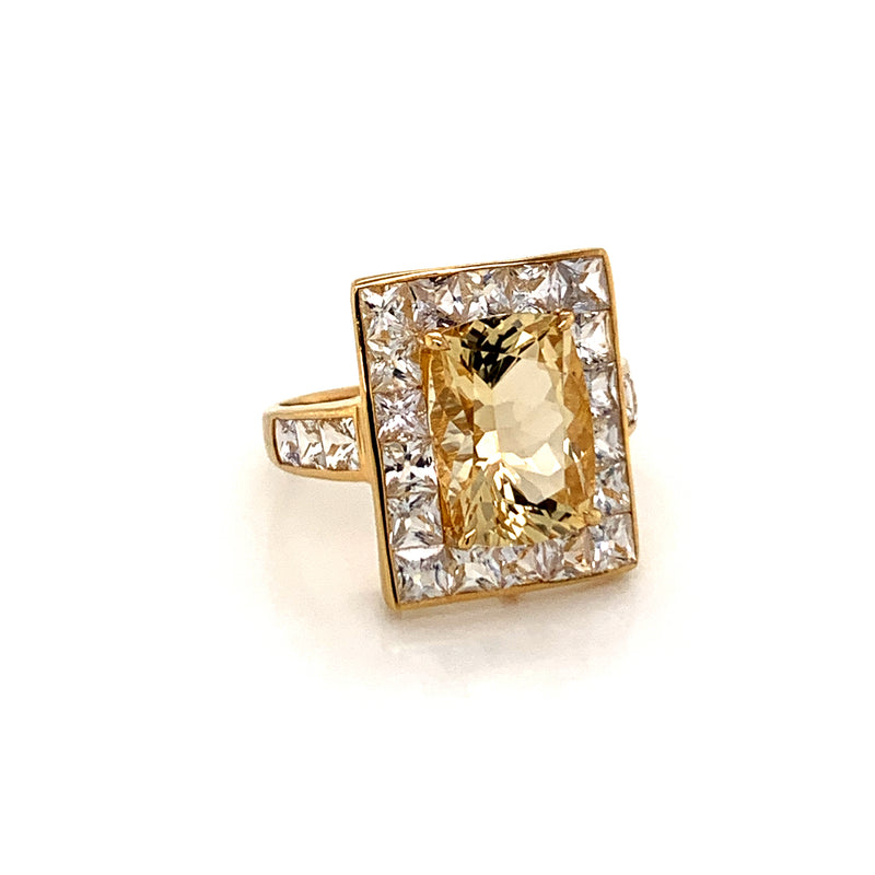 Yellow Beryl and White Sapphire 18k Gold Ring