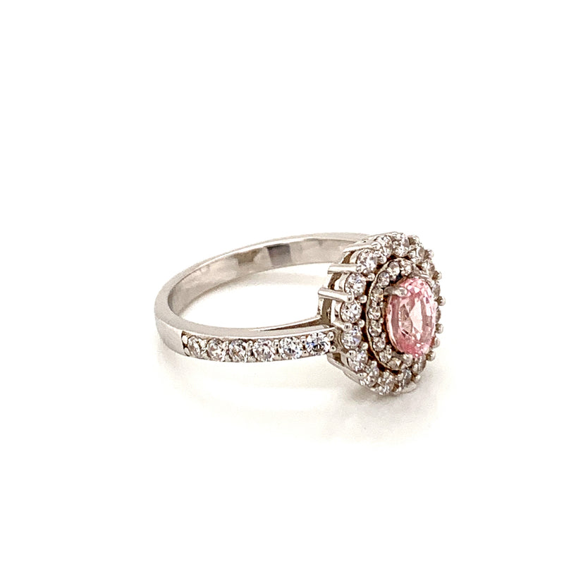 Pink Sapphire and White Sapphire 925 Silver Ring