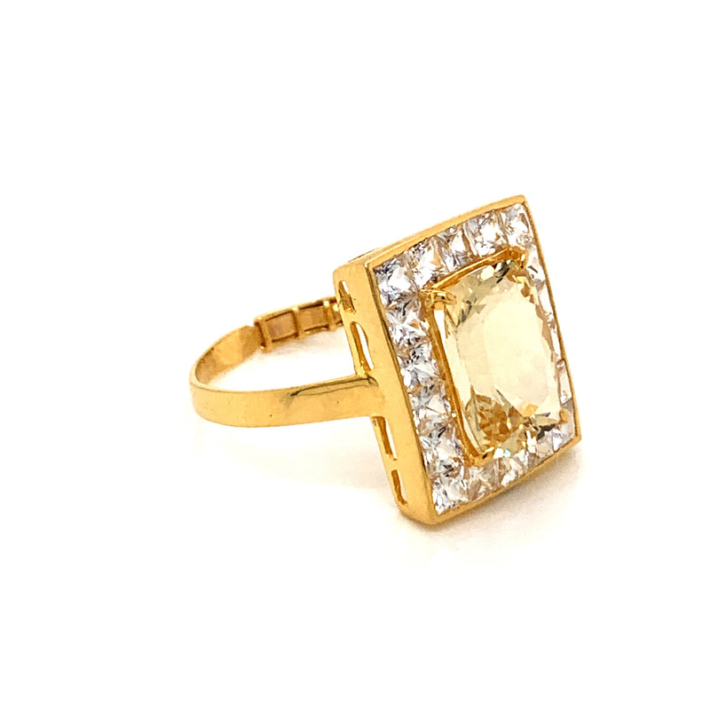 Yellow Beryl & White Sapphire 18k Gold Ring