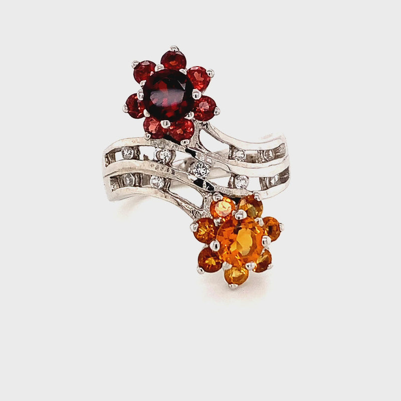 Rhodolite and Hessonite Garnet 925 Silver Ring