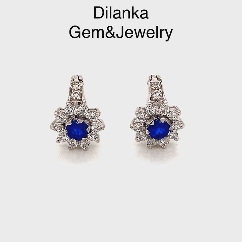 Cobalt Blue Spinal Setting With White Sapphire 925 Silver Earring