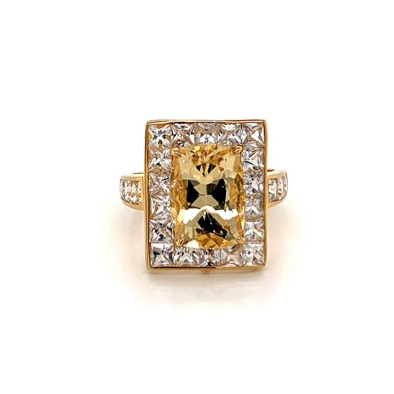 Yellow Beryl and White Sapphire 18k Gold Ring