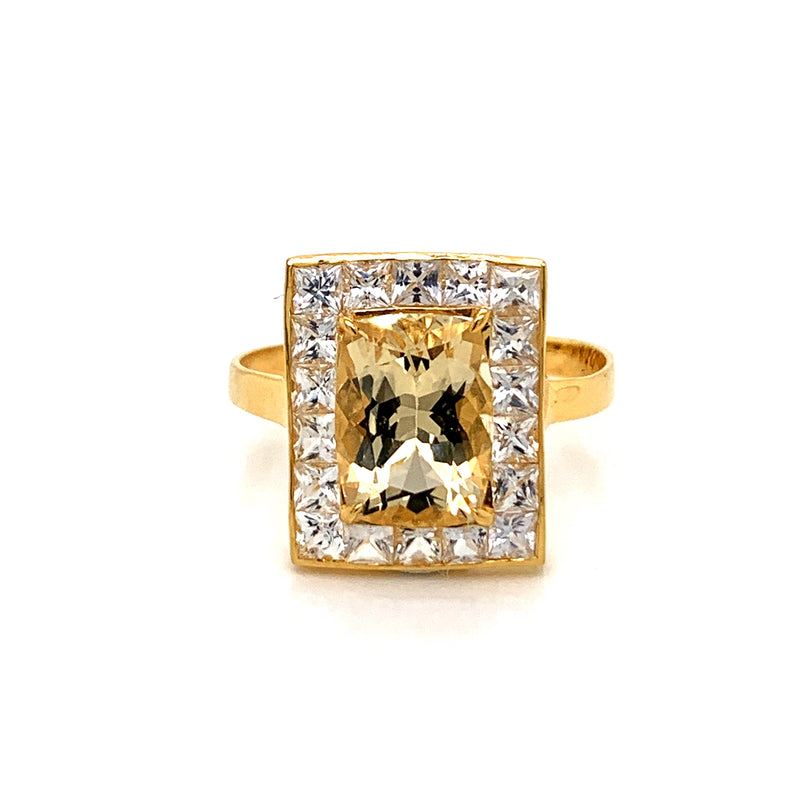 Yellow Beryl & White Sapphire 18k Gold Ring