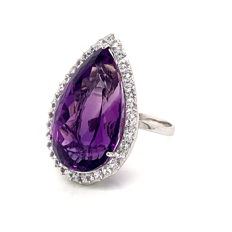 Amethyst and White Sapphire 18k White Gold Ring