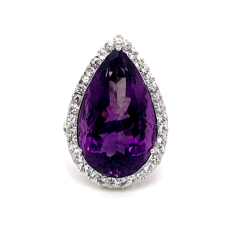 Amethyst and White Sapphire 18k White Gold Ring