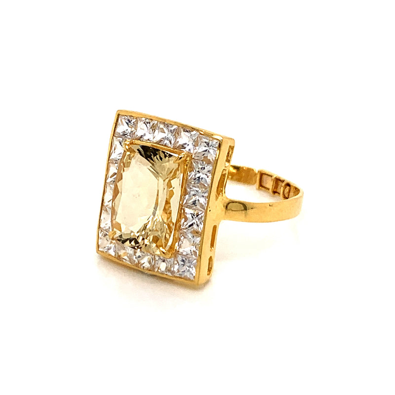 Yellow Beryl & White Sapphire 18k Gold Ring