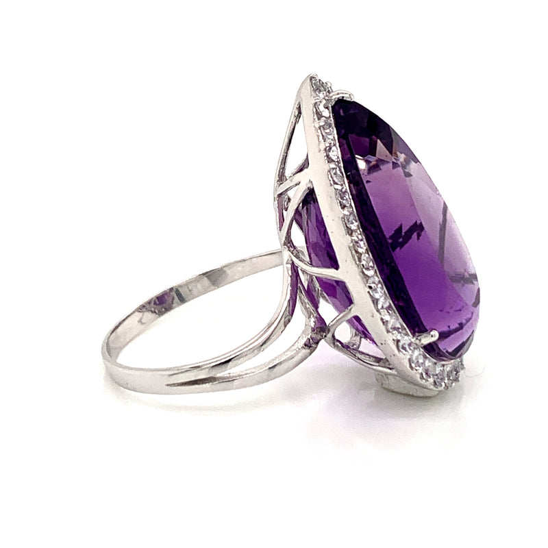 Amethyst and White Sapphire 18k White Gold Ring