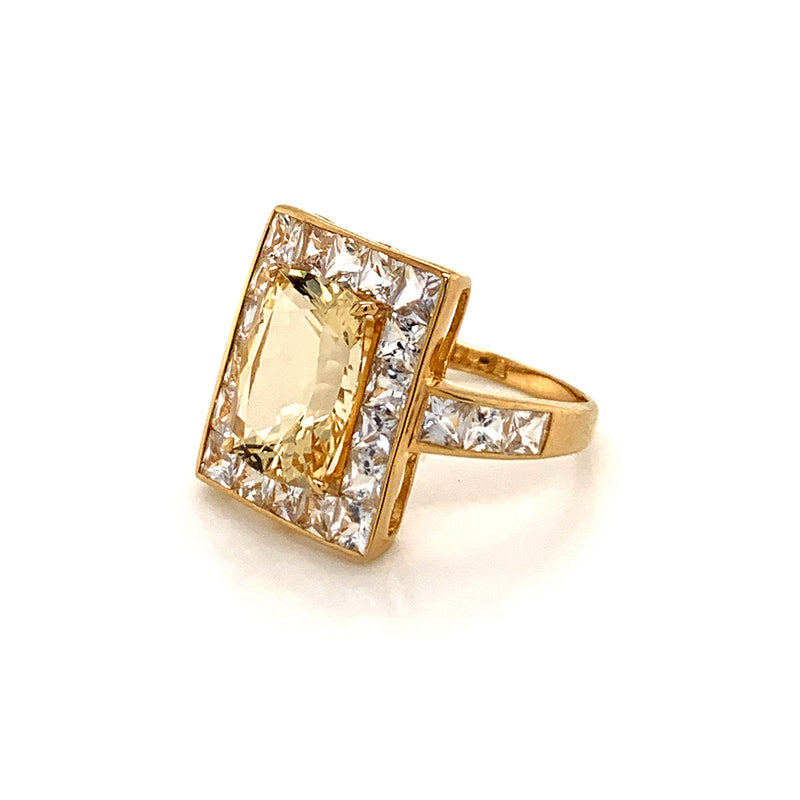 Yellow Beryl and White Sapphire 18k Gold Ring