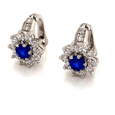 Cobalt Blue Spinal Setting With White Sapphire 925 Silver Earring