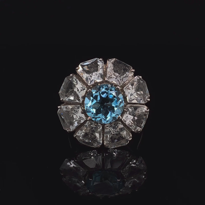 Blue topaz and white topaz silver ring www.dilankagems .com