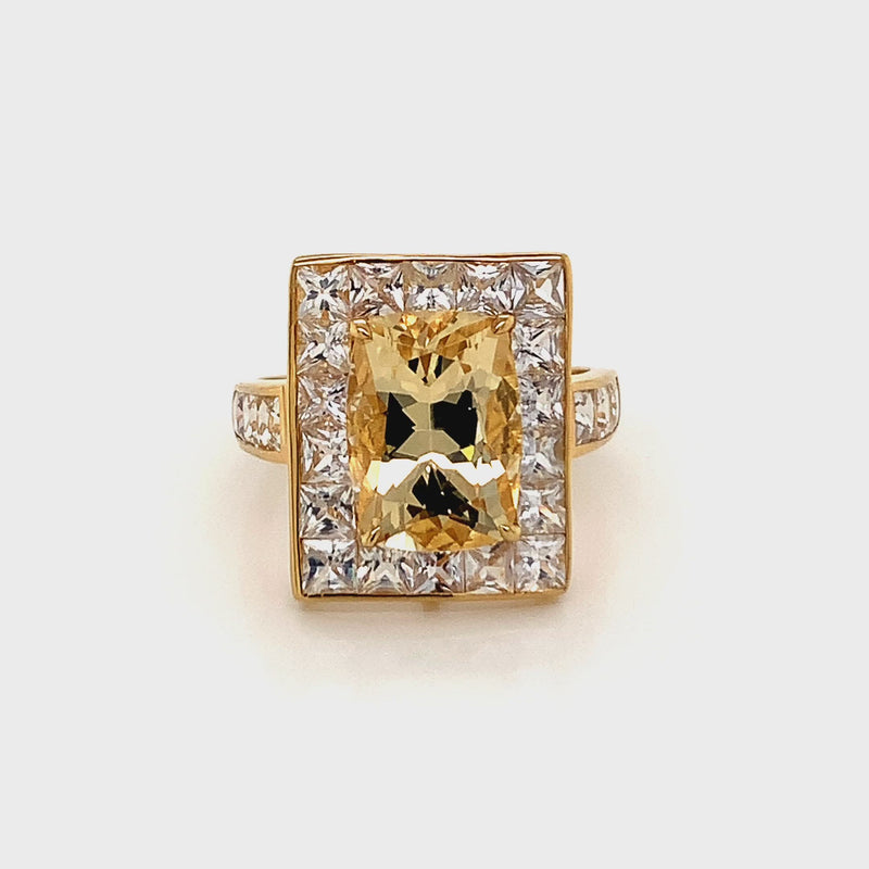 Yellow Beryl and White Sapphire 18k Gold Ring