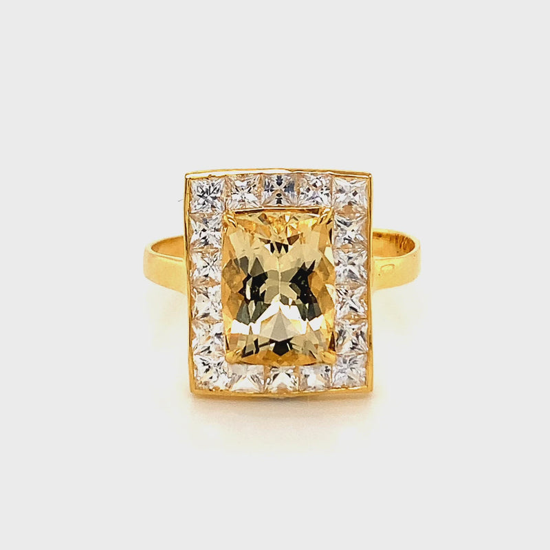 Yellow Beryl & White Sapphire 18k Gold Ring