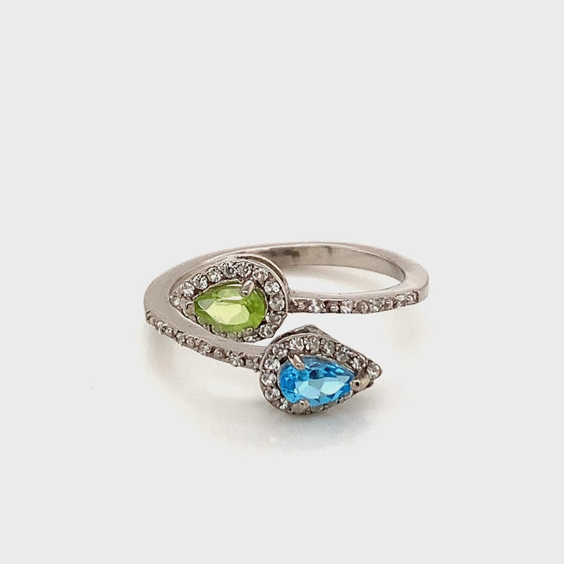 Peridot and Blue Topaz 925 Silver Ring