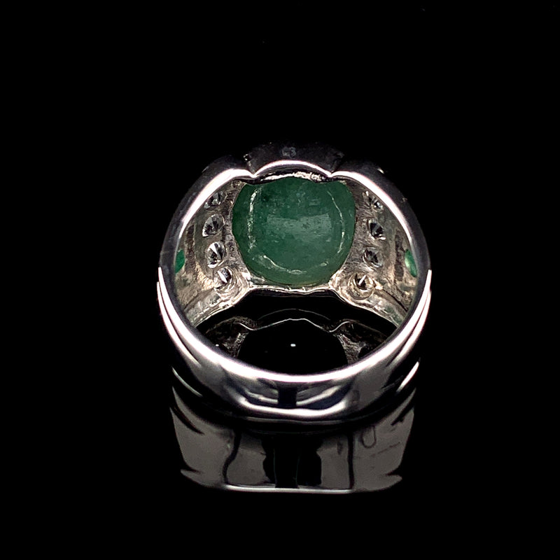 Jade & White Sapphire 925 Silver Ring