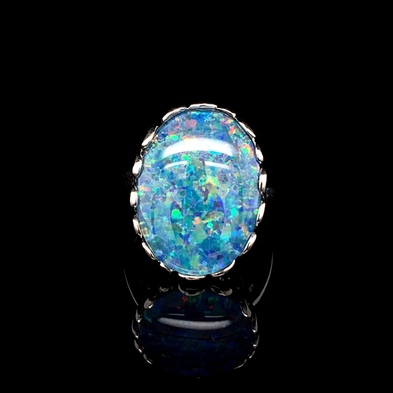 Black Opal 925 Silver Ladies Ring