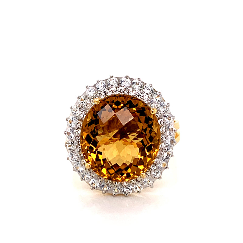 Citrine Setting With White Sapphire 18k Gold Ring