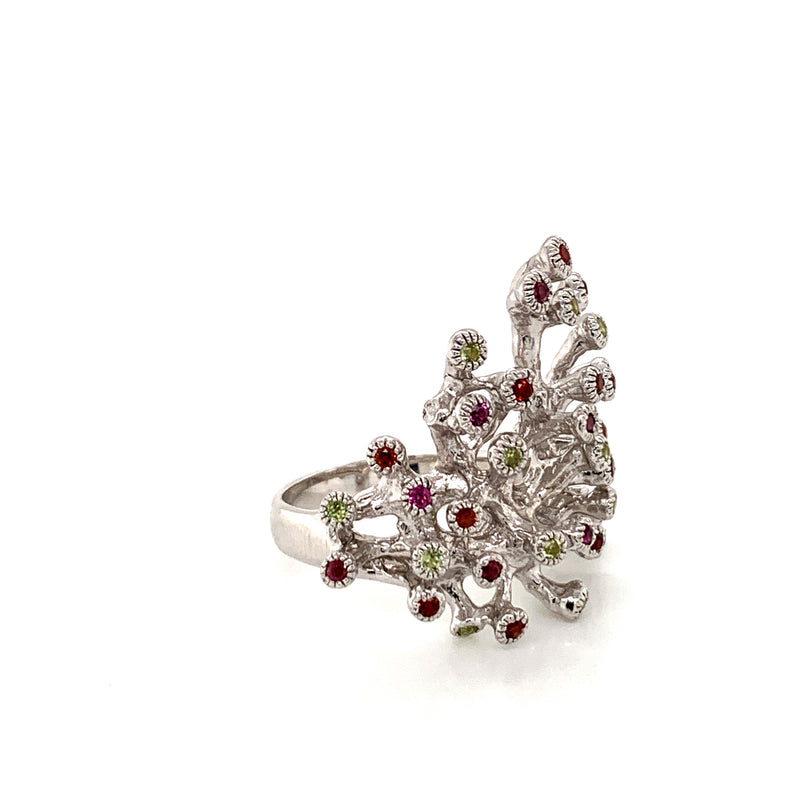 Rhodolite Garnet and Peridot 925 Silver Ring