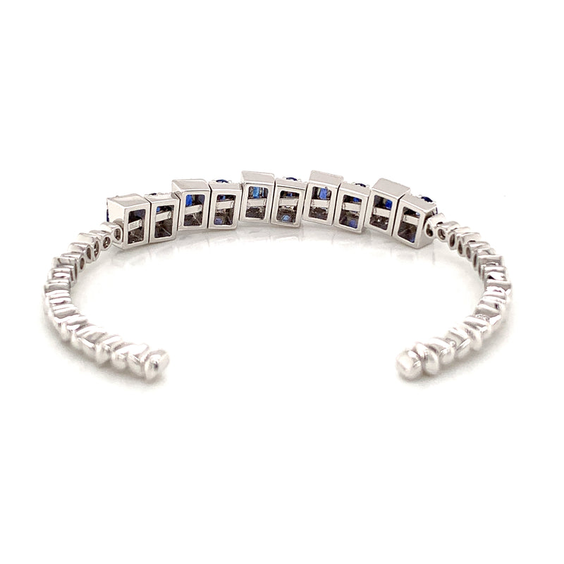 Blue Sapphire Setting With Diamonds 18k White Gold Bangle